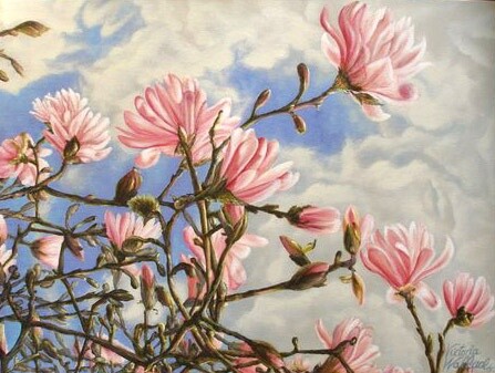 Painting titled "Magnolia Stellata" by Victoria Wallace, Original Artwork