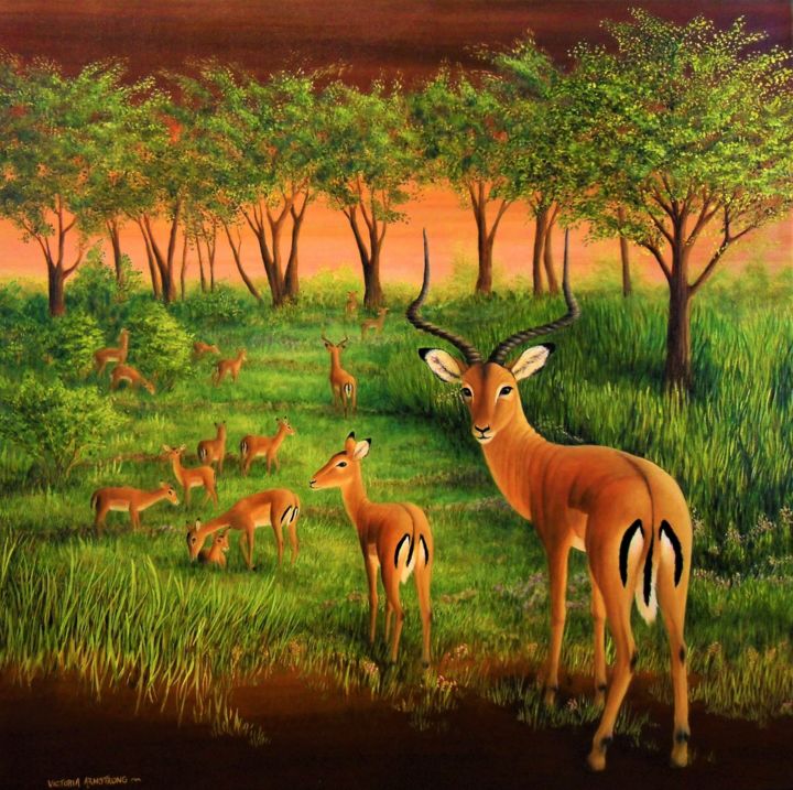 Painting titled "All Ears: Impala at…" by Victoria Armstrong, Original Artwork, Acrylic