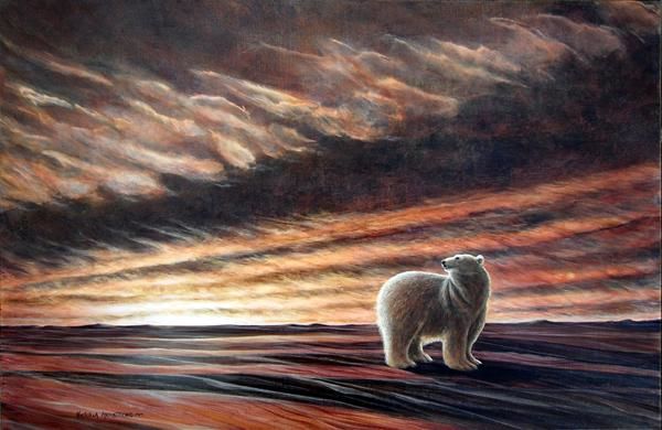 Painting titled "Arctic Sunrise" by Victoria Armstrong, Original Artwork, Acrylic