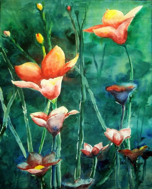 Картина под названием "Blooming Dawn" - Victoria C, Подлинное произведение искусства, Масло