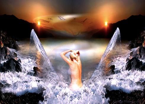 "Woman and time" - Digital Arts, 21x30 cm ©2004 by Vita -
woman, surrealism, moon, spiritual, beauty, browm and yellow
