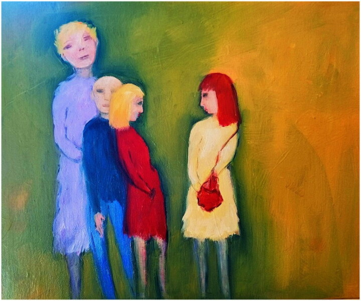 Painting titled "Et patati et patata" by Victorine Follana, Original Artwork, Oil Mounted on Wood Stretcher frame
