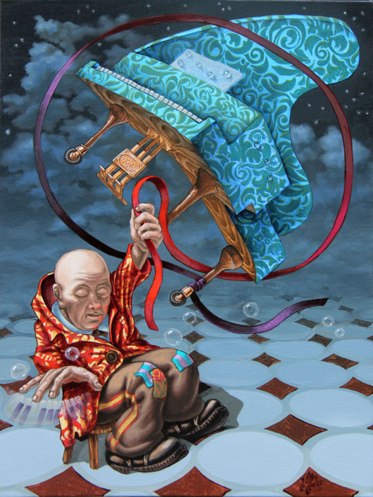 Картина под названием "Music of The Spheres" - Victor Molev, Подлинное произведение искусства, Масло Установлен на Деревянна…