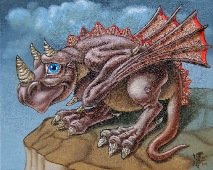 Painting titled "Playful Dragon" by Victor Molev, Original Artwork, Oil