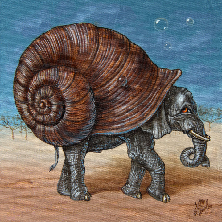 Painting titled "Snailephant" by Victor Molev, Original Artwork, Oil