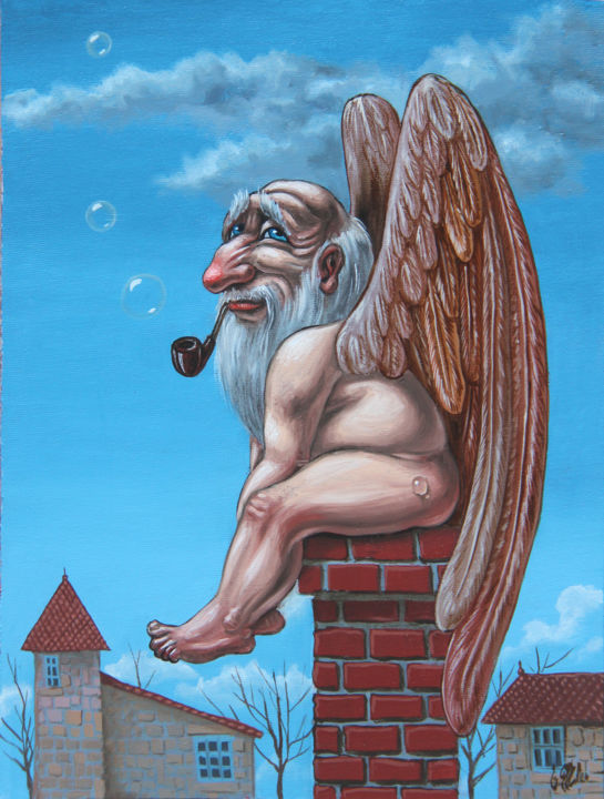 Painting titled "Guardian Angel of t…" by Victor Molev, Original Artwork, Oil