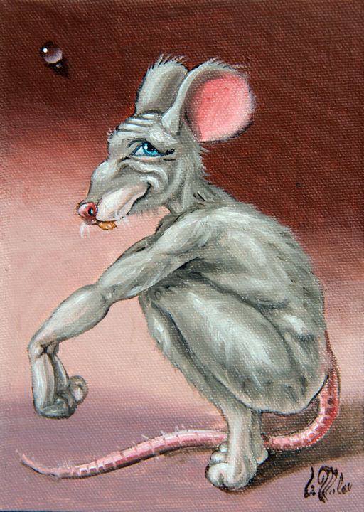 Painting titled "Mouse. Op.#2686." by Victor Molev, Original Artwork, Oil Mounted on Cardboard