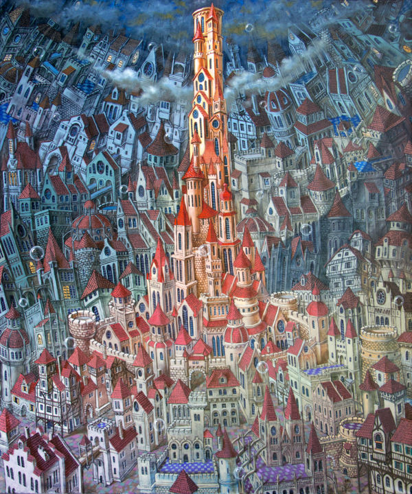 Картина под названием "Babylon" - Victor Molev, Подлинное произведение искусства, Масло Установлен на Деревянная рама для но…