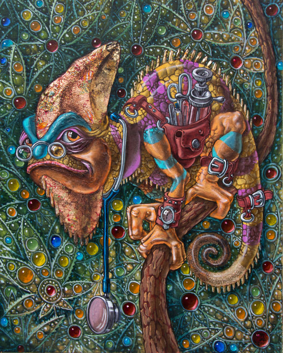 Ζωγραφική με τίτλο "Dr. Chameleon" από Victor Molev, Αυθεντικά έργα τέχνης, Λάδι