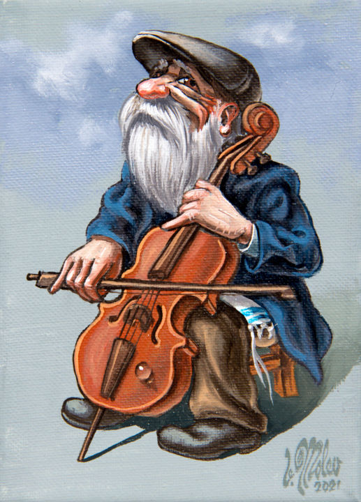 Painting titled "Sad melody." by Victor Molev, Original Artwork, Oil Mounted on Wood Stretcher frame