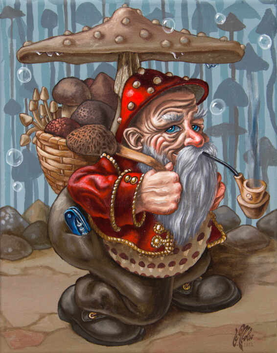 Peinture intitulée "Mushroomer" par Victor Molev, Œuvre d'art originale, Huile Monté sur Châssis en bois
