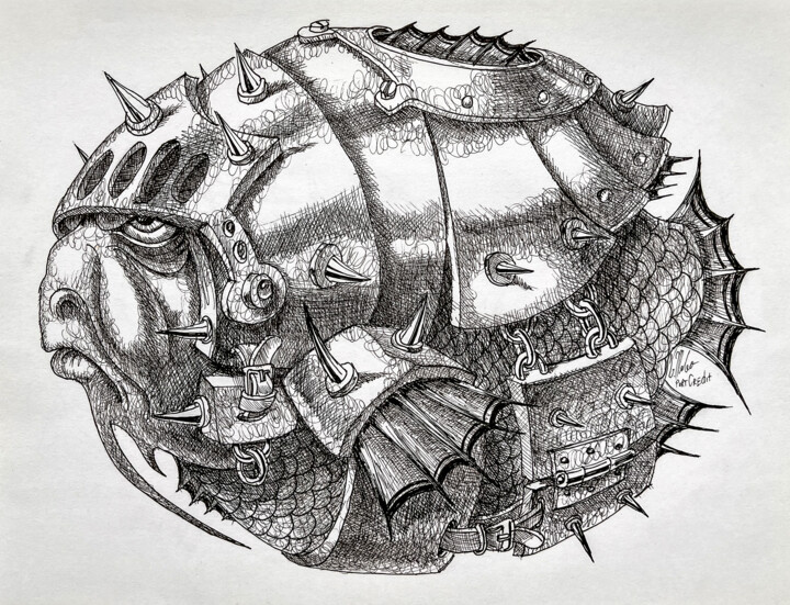 Drawing titled "Oval Rumble Fish" by Victor Molev, Original Artwork, Ink