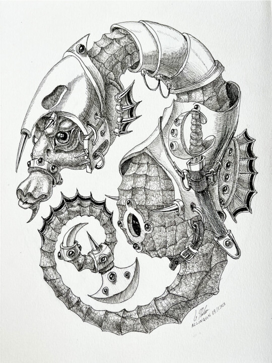 Рисунок под названием "Rumble Sea Horse" - Victor Molev, Подлинное произведение искусства, Чернила