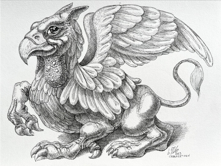 Drawing titled "Cabbagetown Griffin" by Victor Molev, Original Artwork, Ink