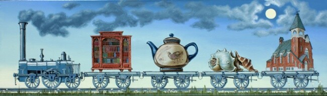 Schilderij getiteld "Locomotive" door Victor Molev, Origineel Kunstwerk