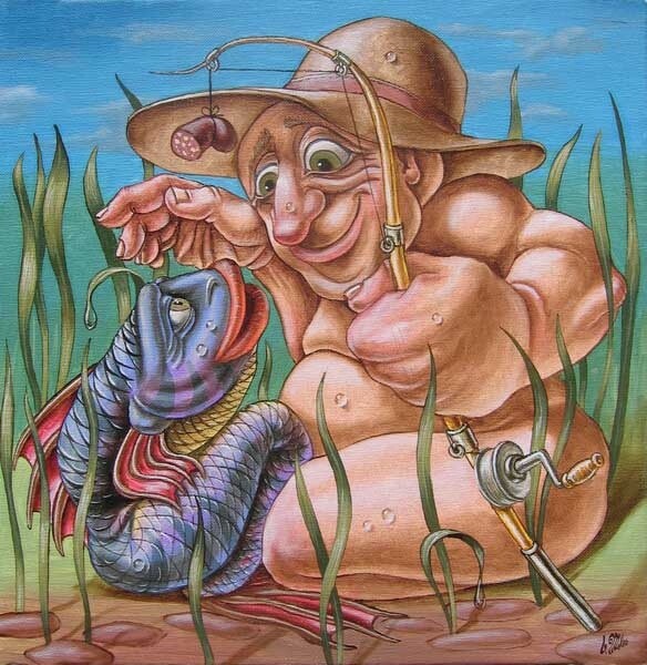 Peinture intitulée "Fisherman" par Victor Molev, Œuvre d'art originale