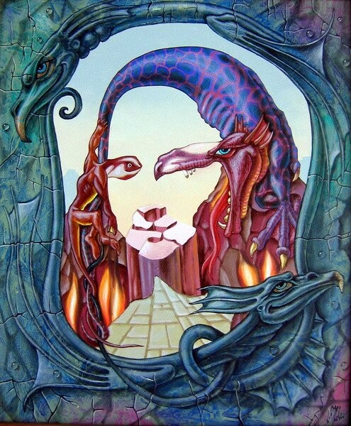 Painting titled "Mona Lisa (fire)" by Victor Molev, Original Artwork