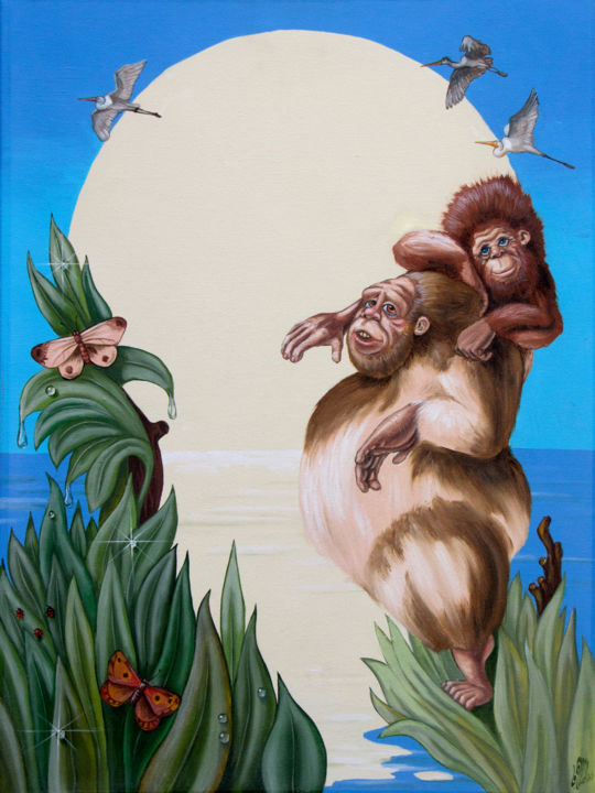 Peinture intitulée "Charles Darwin" par Victor Molev, Œuvre d'art originale, Huile