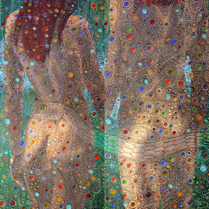 Painting titled "Adam and Eve." by Victor Molev, Original Artwork, Oil Mounted on Wood Stretcher frame