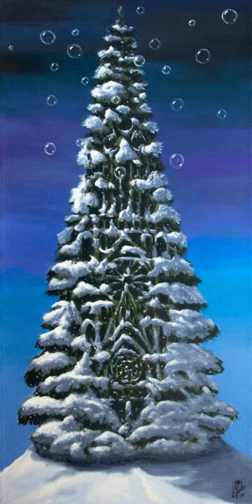 Painting titled "Spruce" by Victor Molev, Original Artwork, Other Mounted on Wood Stretcher frame