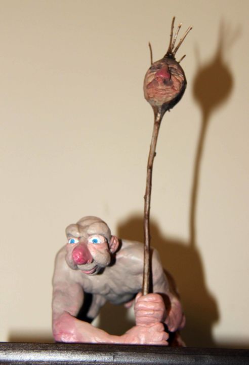 Skulptur mit dem Titel "Troll with a head o…" von Victor Molev, Original-Kunstwerk, Ton