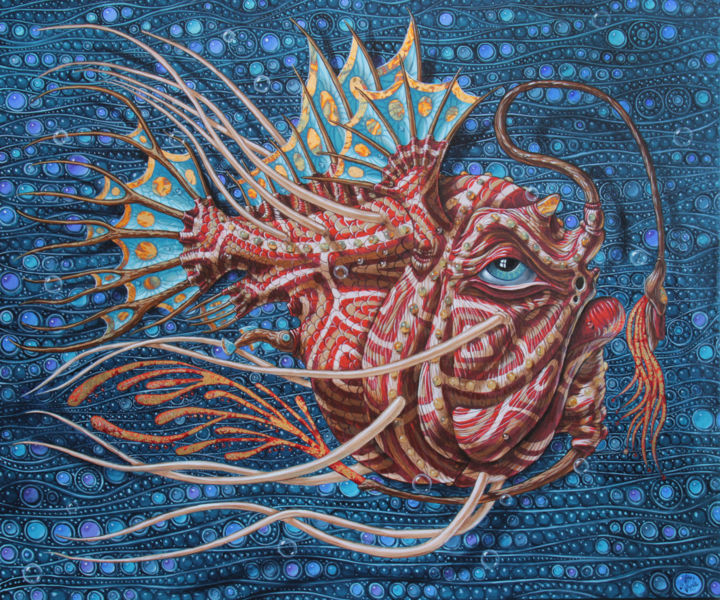 Pintura titulada "Anglerfish (op.#256…" por Victor Molev, Obra de arte original, Oleo