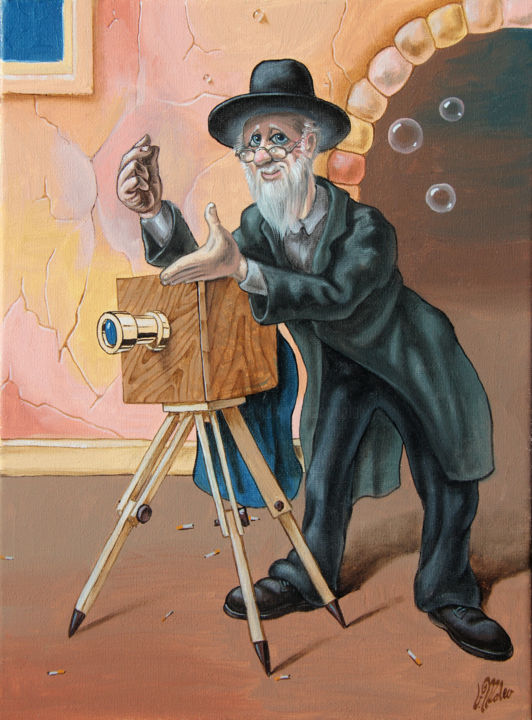 Painting titled "Photographer." by Victor Molev, Original Artwork, Oil