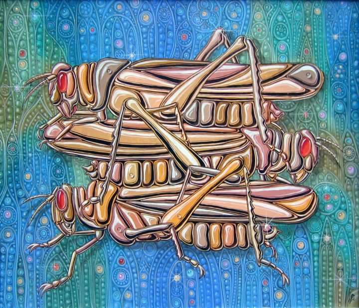 Peinture intitulée "locusts" par Victor Molev, Œuvre d'art originale, Huile