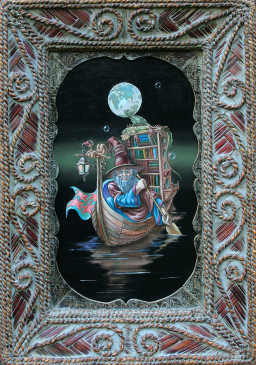 Pintura intitulada "Boatman(Storyteller)" por Victor Molev, Obras de arte originais, Óleo