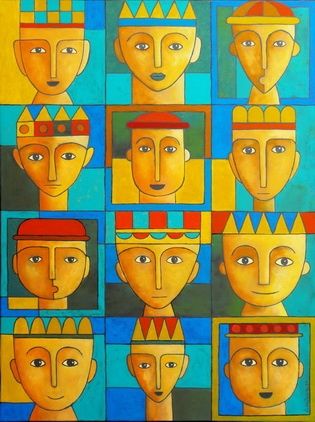 Pintura titulada "12 personajes de un…" por Víctor Peralta, Obra de arte original