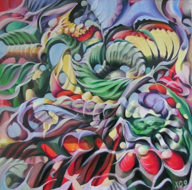 Schilderij getiteld "Dragon Story - Сказ…" door Victor X, Origineel Kunstwerk, Olie