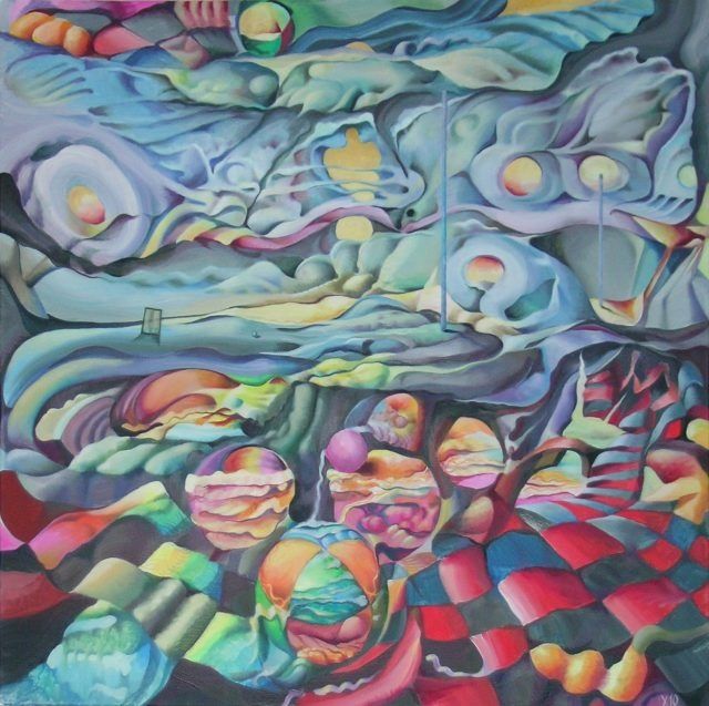 Schilderij getiteld "City of Balls - Гор…" door Victor X, Origineel Kunstwerk, Olie