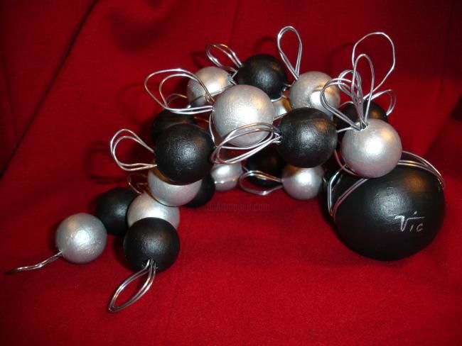 Sculpture titled "Black and silver s…" by Vic, Original Art, Wood