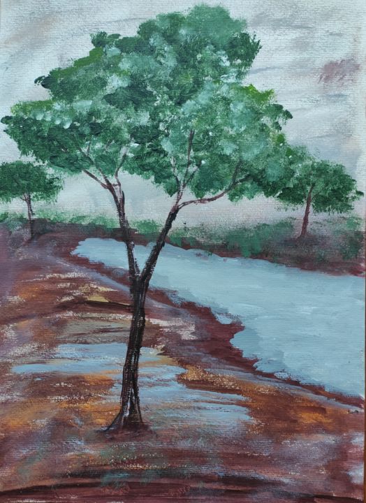 Painting titled "Tree" by Vida Arteira, Original Artwork, Acrylic