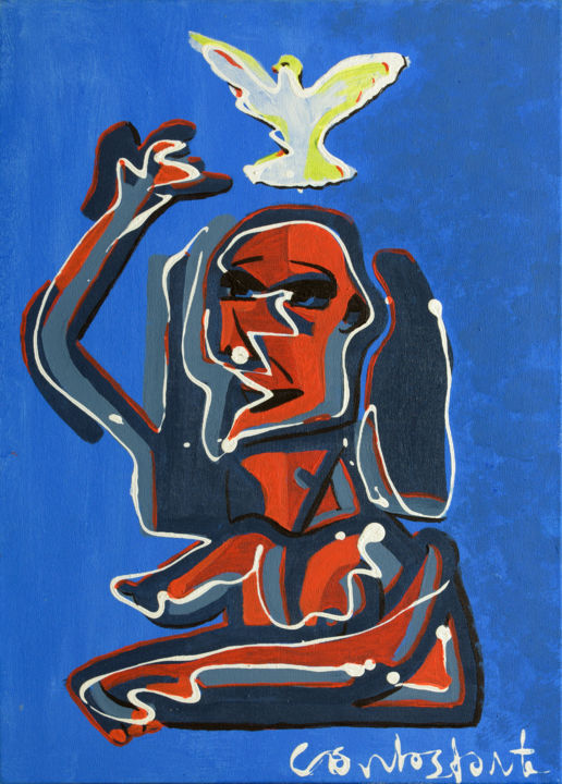Peinture intitulée "Pomba Branca" par Vida, Œuvre d'art originale, Acrylique