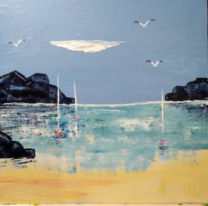 Painting titled "Plage" by Émilie Vidal, Original Artwork, Acrylic