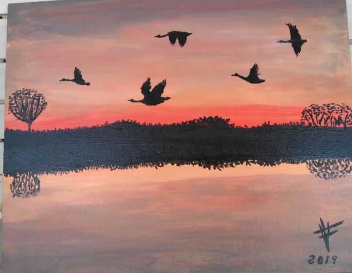 Pintura intitulada "Aves sobrevolando l…" por Vidal Fernández Richart, Obras de arte originais, Acrílico