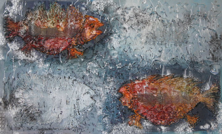 Malerei mit dem Titel "Fishes. Freestyle i…" von Vidma Wait, Original-Kunstwerk, Acryl