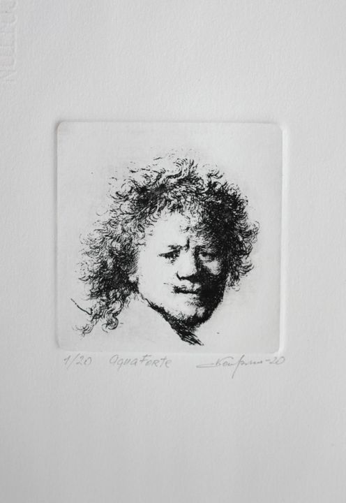 Printmaking titled "Rembrandt's Self-po…" by Victor Karpenko (VIDMI), Original Artwork, Engraving