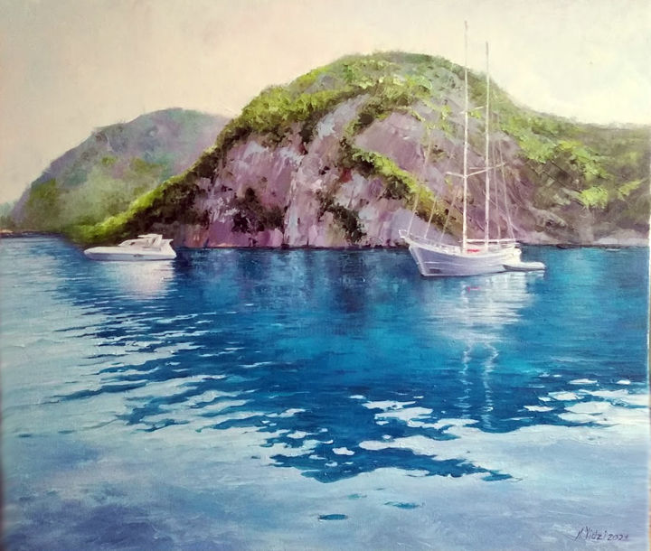 Malerei mit dem Titel "Gocek. Osmanaga bay" von Nataliia Vidzivats, Original-Kunstwerk, Öl Auf Keilrahmen aus Holz montiert