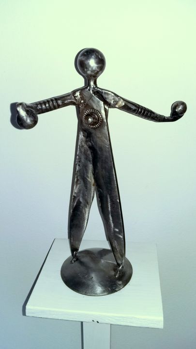 Sculpture titled "LE JOUEUR DE PETANQ…" by Gerard Lami, Original Artwork, Metals