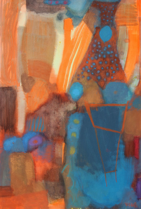 Pittura intitolato "raggio-arancio-120x…" da Daniela Vignati, Opera d'arte originale