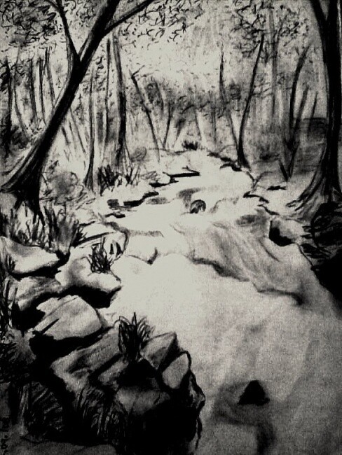 Painting titled "river stream pencil…" by Vijay S, Original Artwork