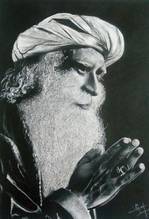 Drawing titled "SADGURU" by Vijay, Original Artwork, Ballpoint pen