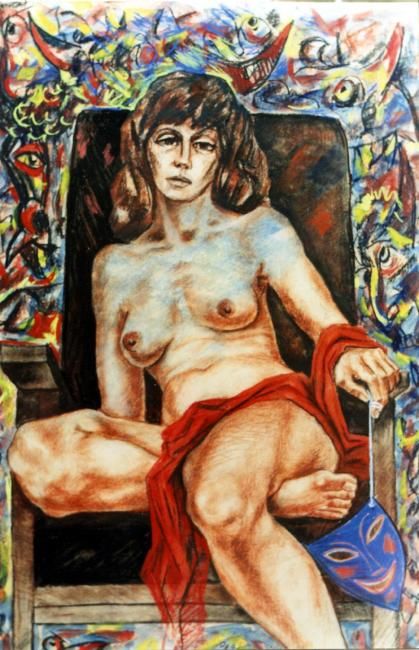Картина под названием "обнаженная в кресле" - Кострицкий Владимир, Подлинное произведение искусства