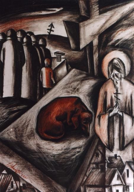 Картина под названием "поминки" - Кострицкий Владимир, Подлинное произведение искусства
