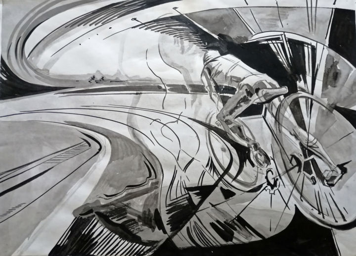 Drawing titled "Speed" by Viktoria Kuznietsova, Original Artwork, Ink