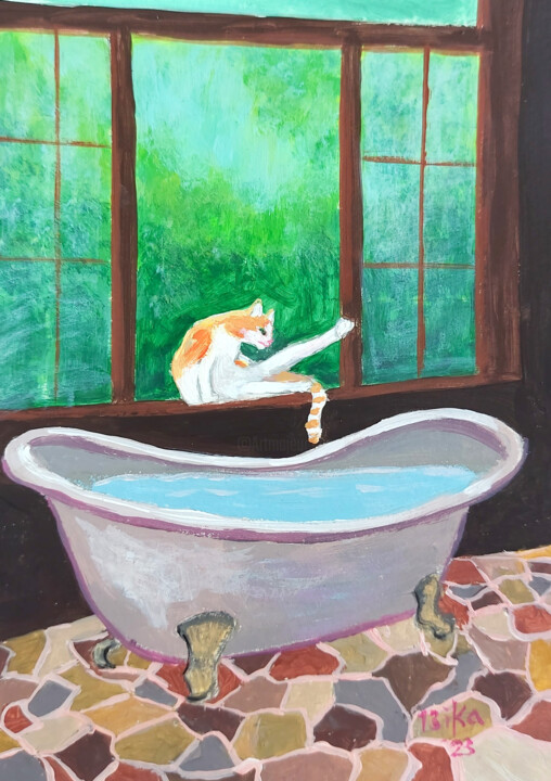 Pintura intitulada "Bathroom" por Viktoriia Slavinska, Obras de arte originais, Acrílico