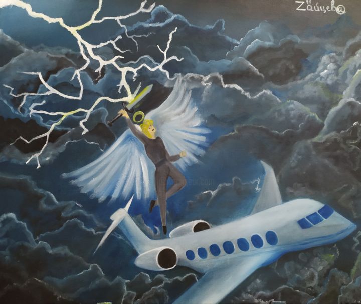 Painting titled "Ангел хранитель" by Viktoriia Zaitseva, Original Artwork, Oil