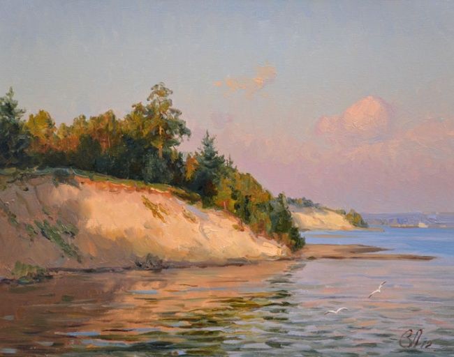 Берег Волги - Painting, 40x50 cm ©2012 by Викентий Лукиянов -
Realism